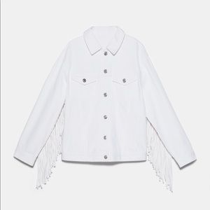 Zara white fringe denim jacket